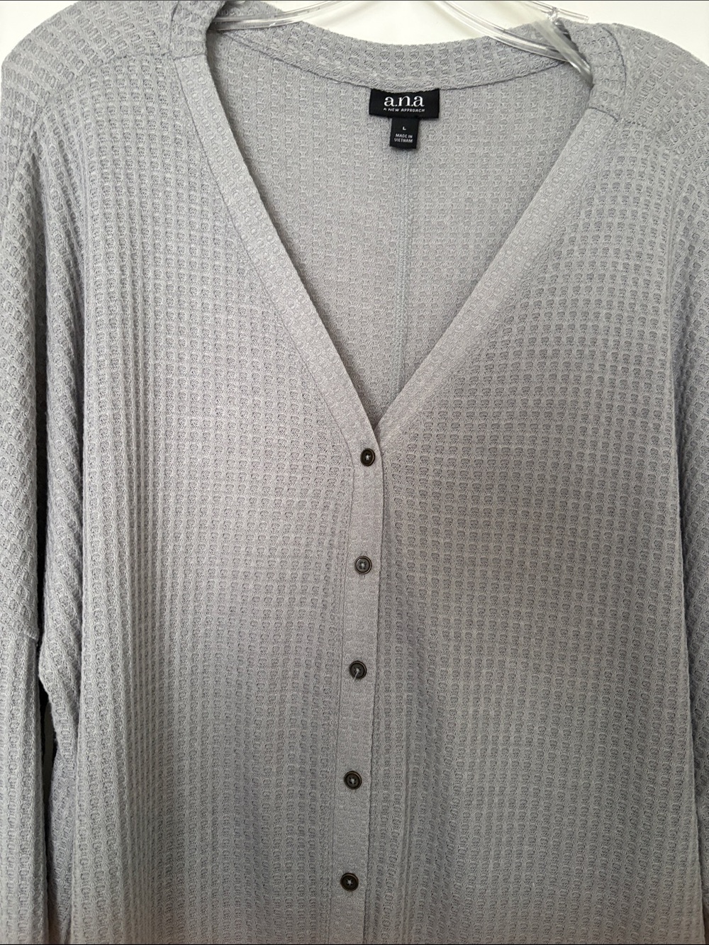 a.n.a Light Gray Waffle-Knit Button Cardigan